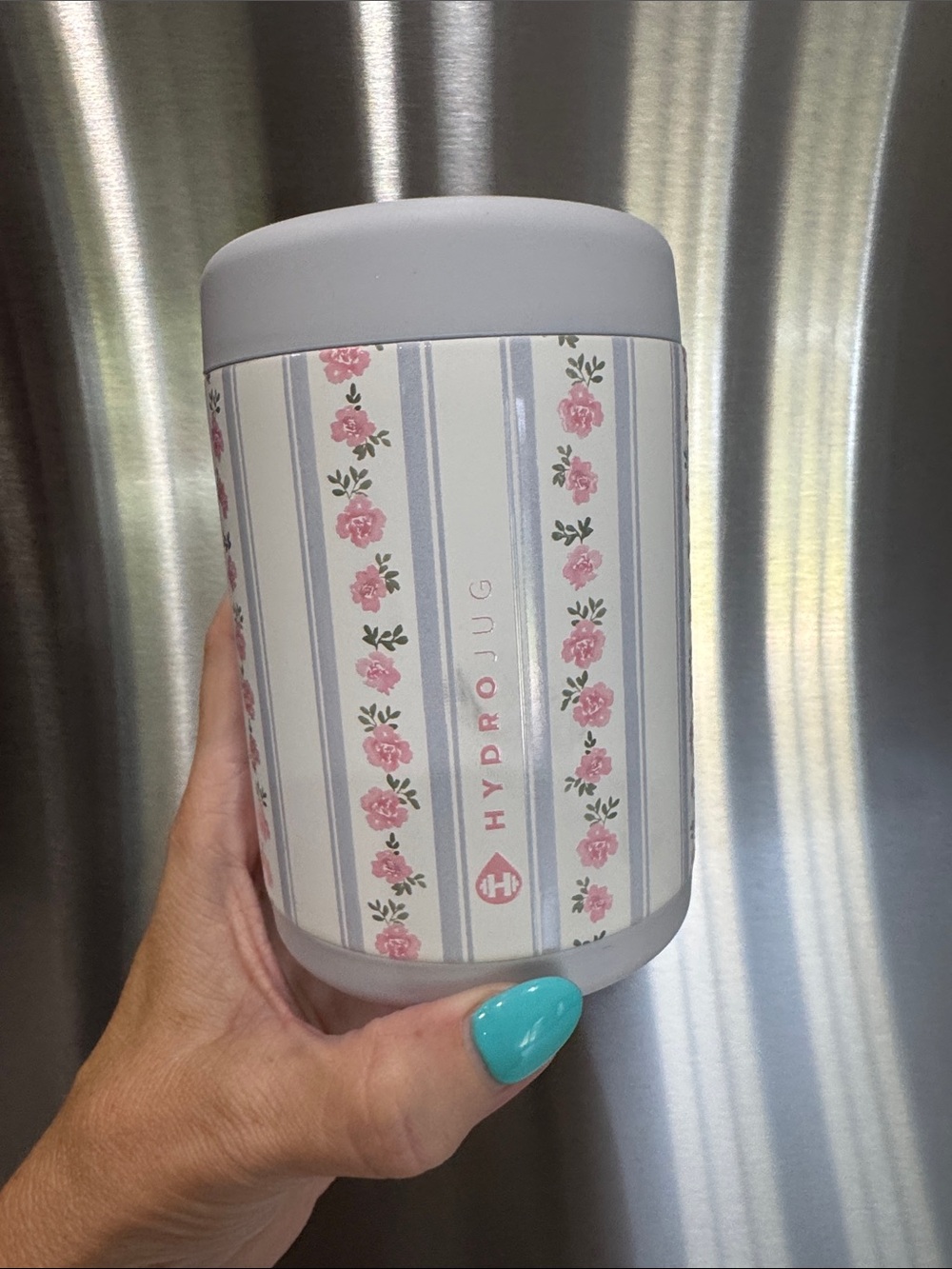 HydroJug Floral Stripe Bottle - Pink Roses & Light Gray